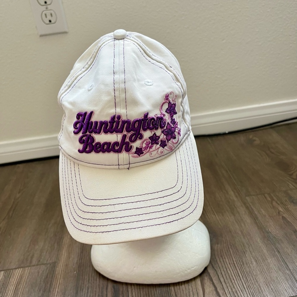 White Cap with Purple Embroidery